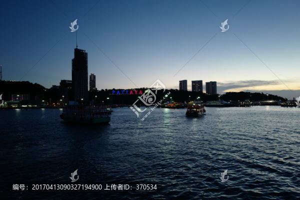 芭提雅,夜景,海邊,港口,泰國