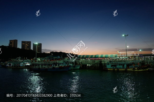 芭提雅,夜景,海邊,港口,泰國