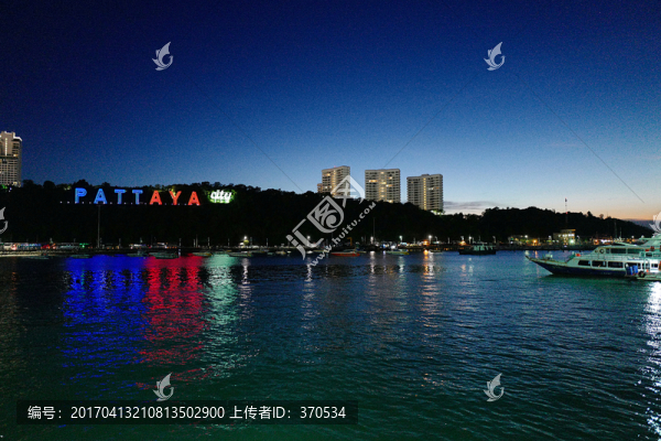 芭提雅,夜景,海邊,港口,泰國