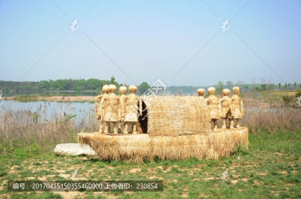 草船借箭,稻草雕塑