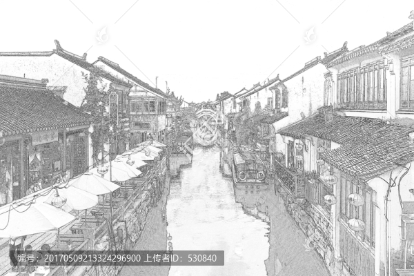 江南古鎮(zhèn)線描,合層