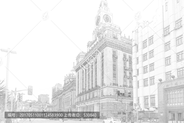 上海外灘老建筑線描合層