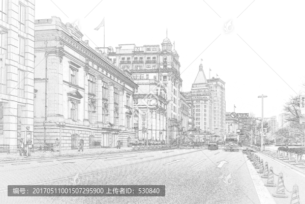 上海外灘老建筑線描合層