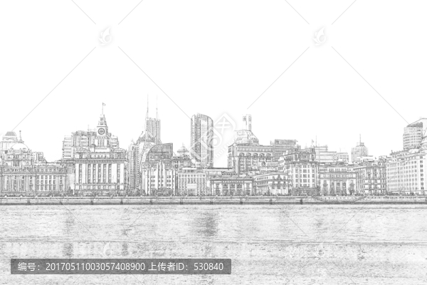 上海外灘老建筑線描合層