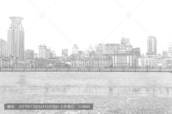 上海外灘老建筑線描合層