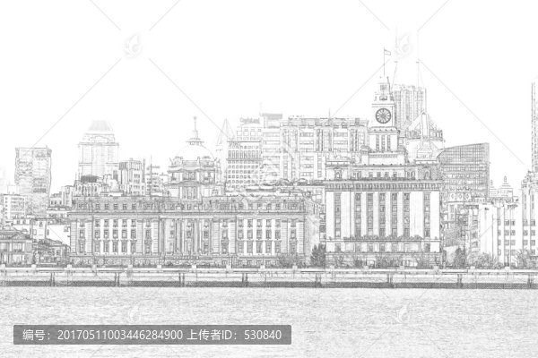 上海外灘老建筑線描合層
