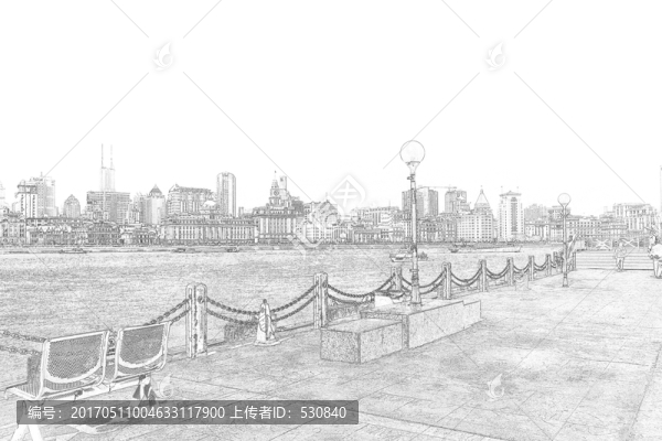 上海外灘老建筑線描合層