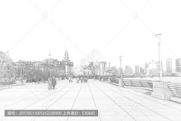 上海外灘老建筑線描合層