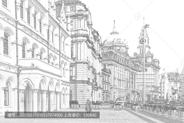上海外灘老建筑線描合層