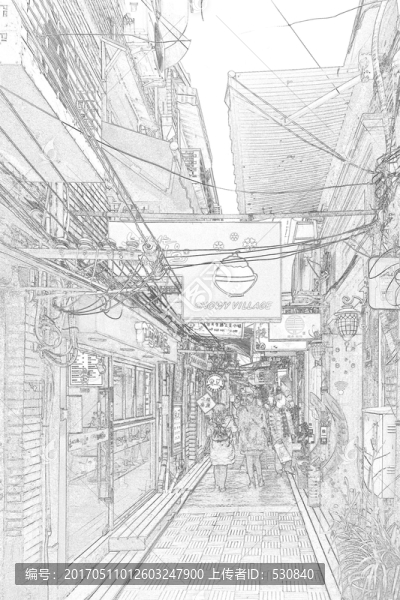上海新天地石庫門老建筑線描合層
