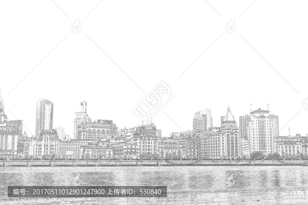 上海外灘老建筑線描合層