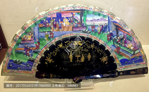 黑漆描金象牙貼面彩繪人物折扇