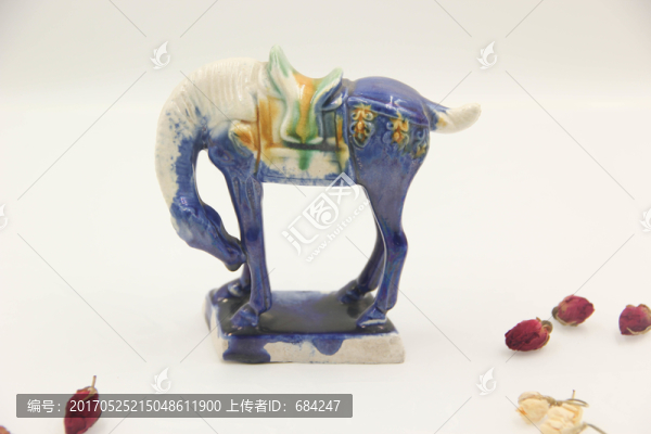 唐三彩小馬擺件藍(lán)色