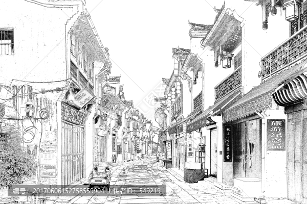 屯溪古鎮(zhèn),徽州古鎮(zhèn)線描