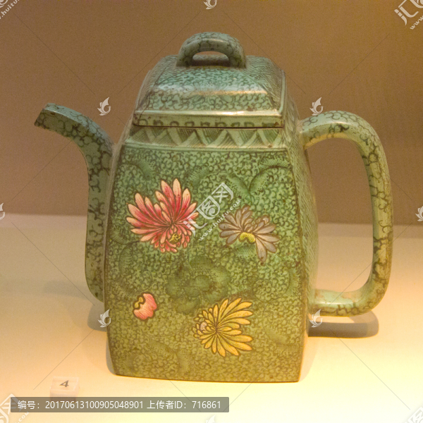 畫彩方形紫砂壺,清代