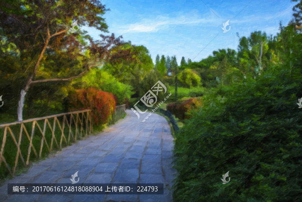 油畫大明湖的早晨