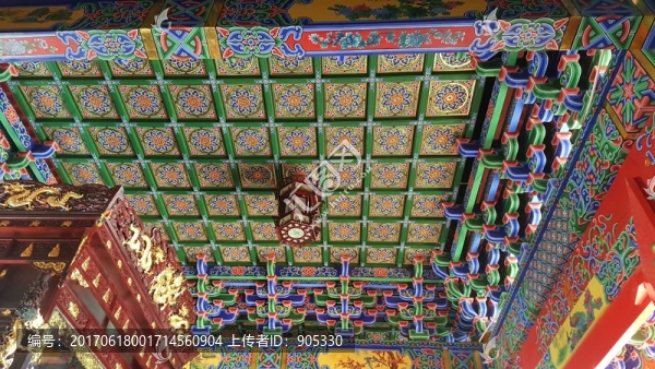 古建殿堂浮雕彩繪天花工藝實拍