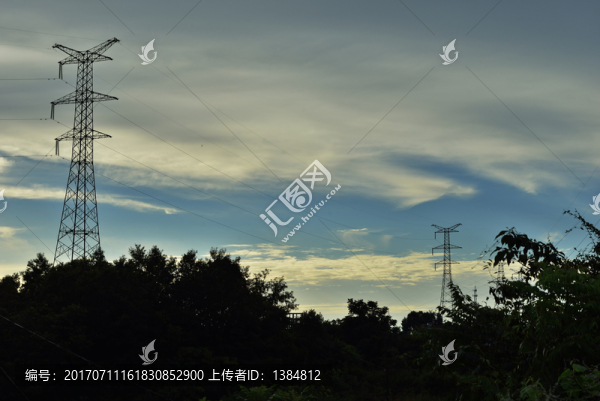 晚霞,云彩,電,輸電線路