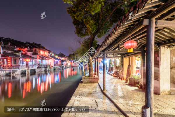 西塘煙雨長廊夜色