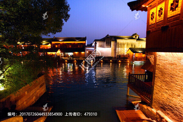 周莊,水鄉(xiāng),江南建筑,夜景,燈