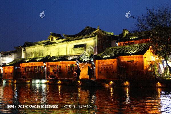 江南建筑,夜景,燈