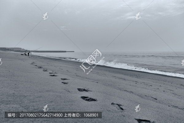 大海,沙灘,垂釣