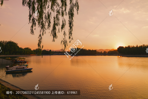 霞光湖色,湖景,晚霞
