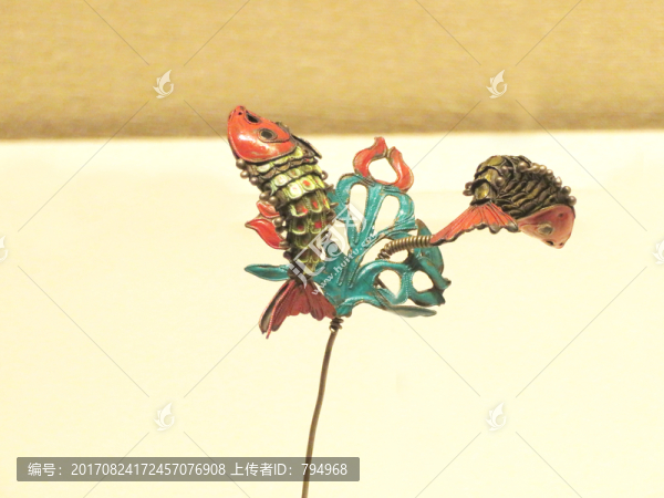 清代雙魚(yú)燒藍(lán)頭簪