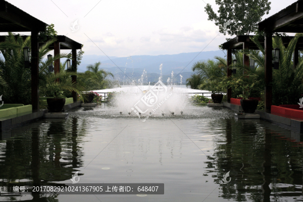 噴泉,庭院,酒店,賓館,裝修