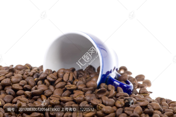 藍(lán)色意大利濃咖啡杯配咖啡豆