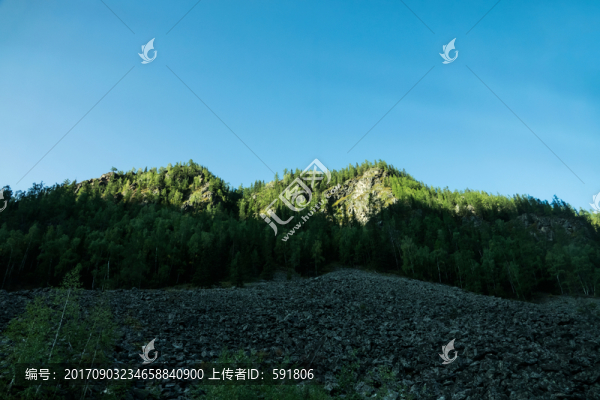 喀納斯藍(lán)天下的青山茂林