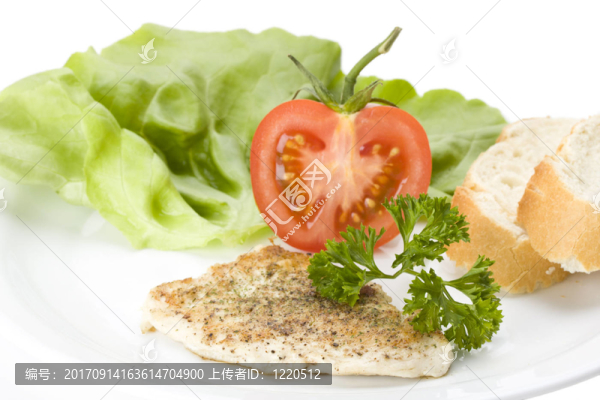 烤雞肉、牛排和salatdeko