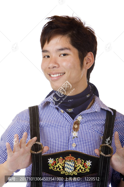 有吸引力的亞洲人擔(dān)任巴伐利亞皮褲
