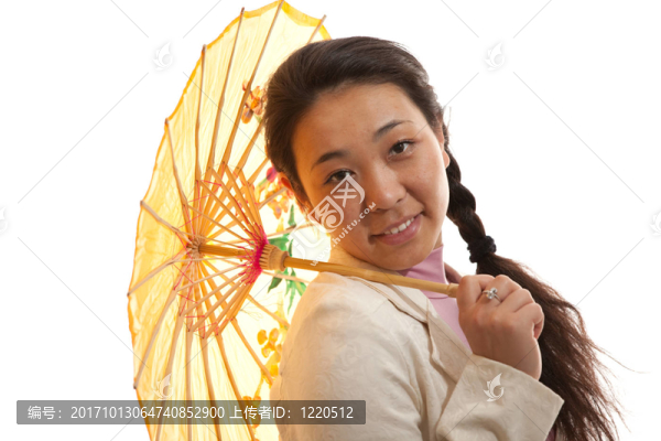 帶傘的亞洲女孩