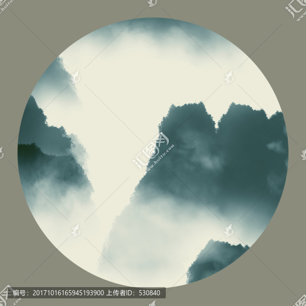 圓形小品水墨山水畫