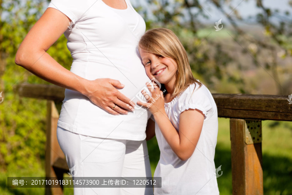 懷孕少女摸肚子