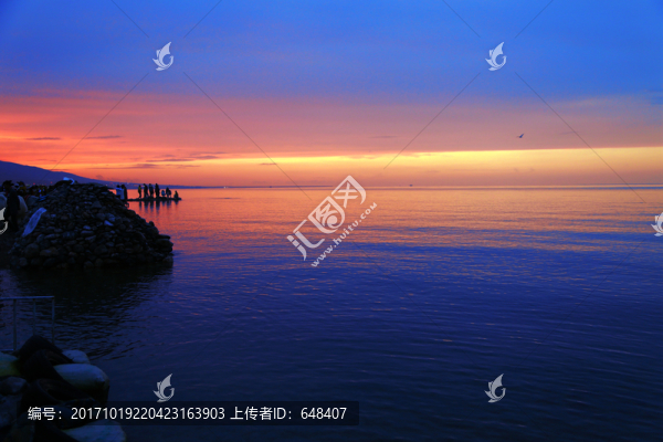 青海湖,日落,瑪尼堆,牛頭,剪