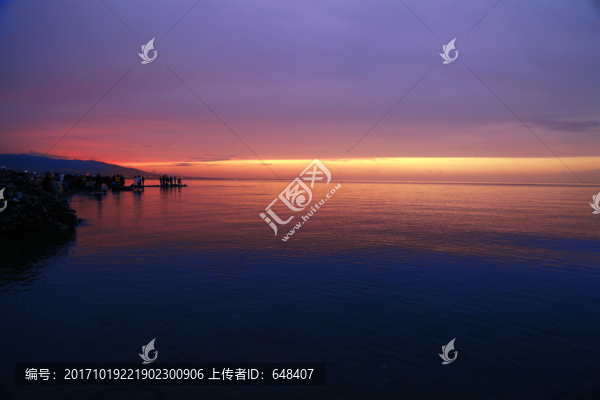 青海湖,日落,剪影,火燒云,夕