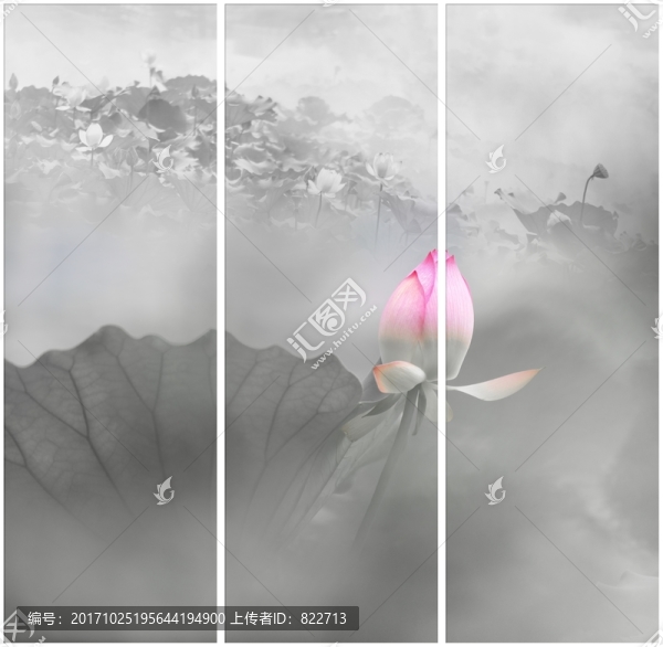水墨荷花三聯(lián)畫