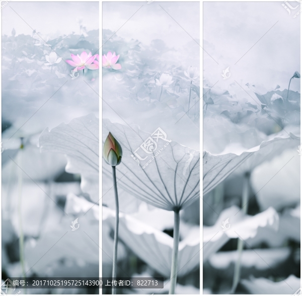 水墨荷花三聯(lián)畫
