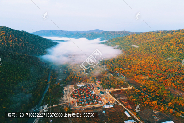 林海老白山雪村度假村秋色,航拍