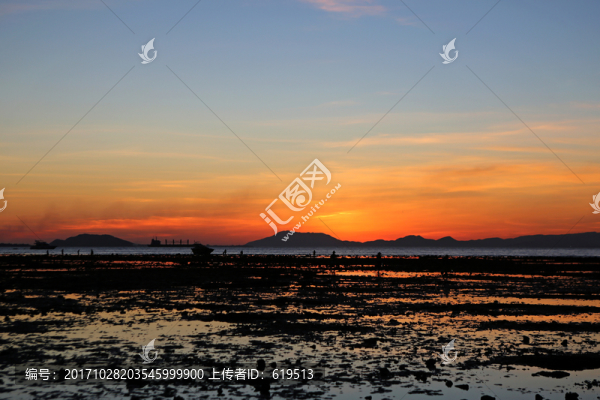 海灘,灘涂,夕陽(yáng)
