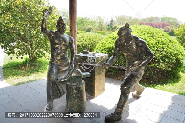 三國(guó)人物雕塑,鐵匠,打鐵