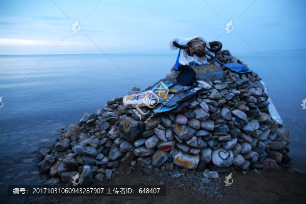 青海湖,日落,瑪尼堆,牛頭,剪