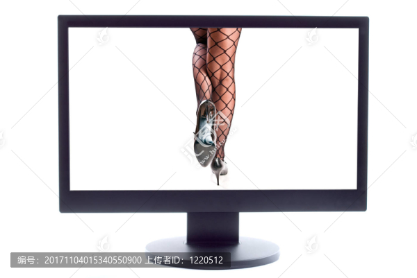 在電視屏幕上的高跟鞋絲襪和鞋的女人的腿