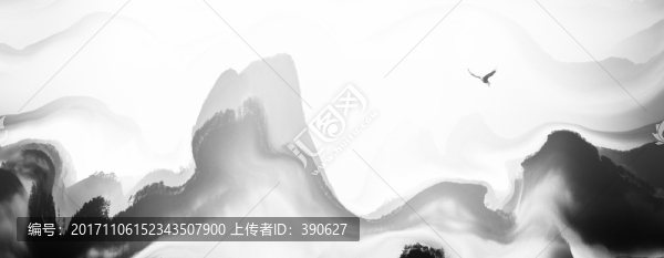 水墨山水裝飾畫,未分層