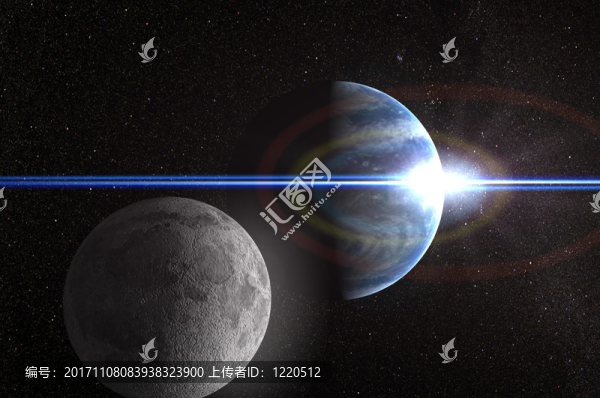 月亮和地球與lensflare