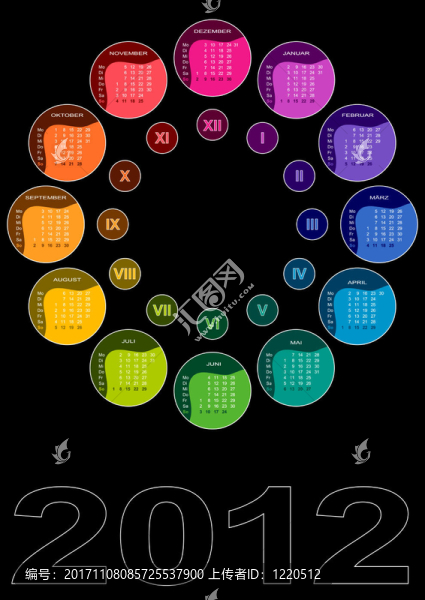 彩色日歷2012年循環(huán)安排幾個月（德國周乞討