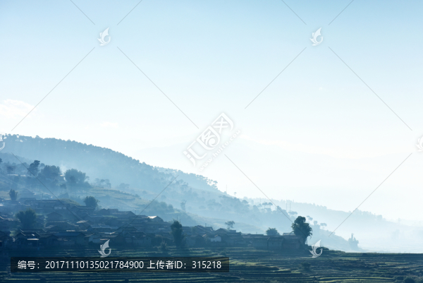 農(nóng)村,早晨,霧氣