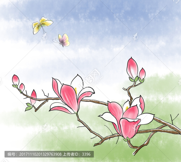 水彩玉蘭花